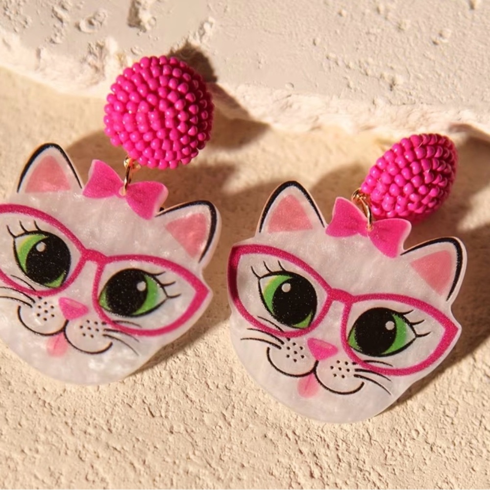 Playful Pink Cat Earrings